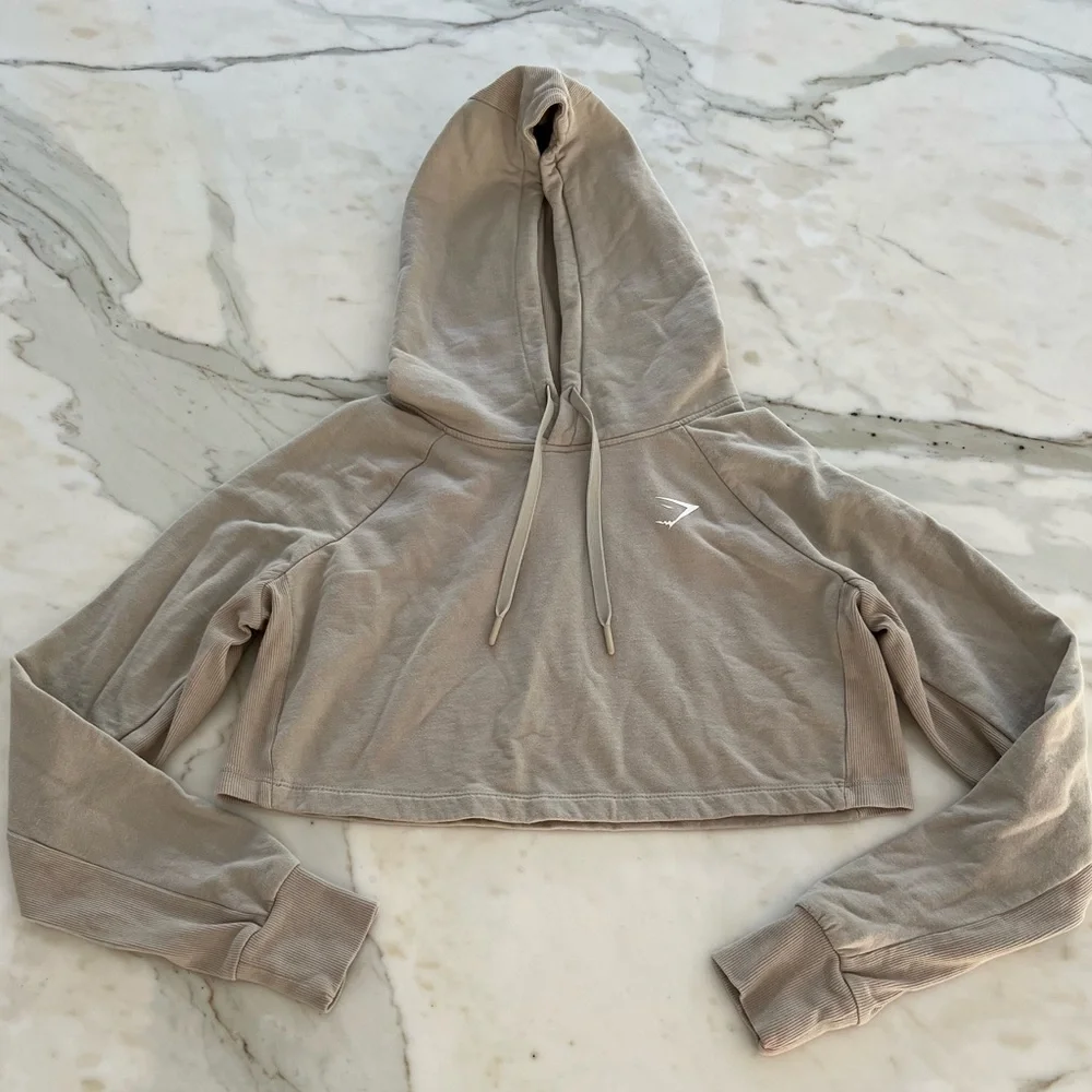 GYMSHARK BEIGE TONE CROPPED SWEATSHIRT HOODIE SIZE XS - Picture 3 of 14